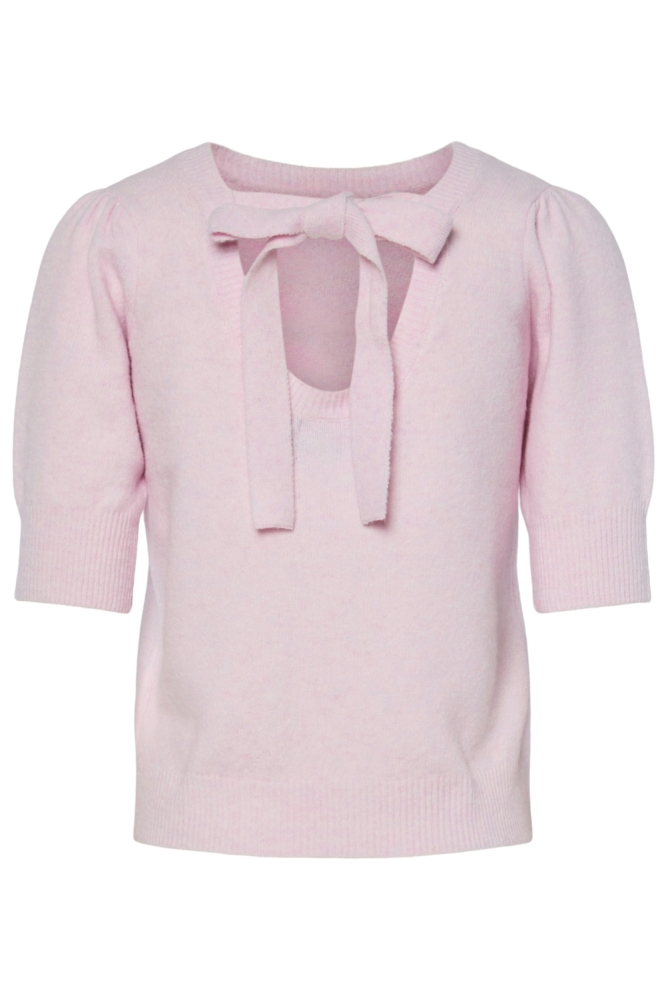 PCFUNIA SS O-NECK BOW KNIT TOP D2D 17161141 PINK TULLE